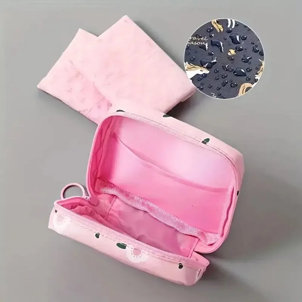 Pink Peach Holiday Festive Makeup Cosmetic Bag  Zipper Lightweight